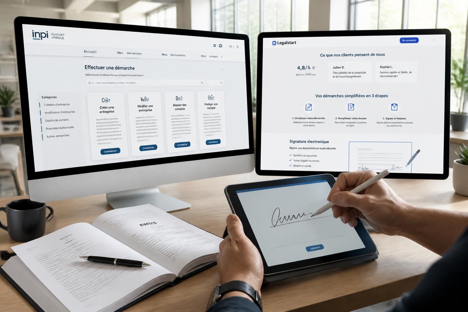 comparez inpi guichet unique et legalstart : avis des utilisateurs, démarches administratives simplifiées et solutions de signature électronique pour faciliter vos formalités.